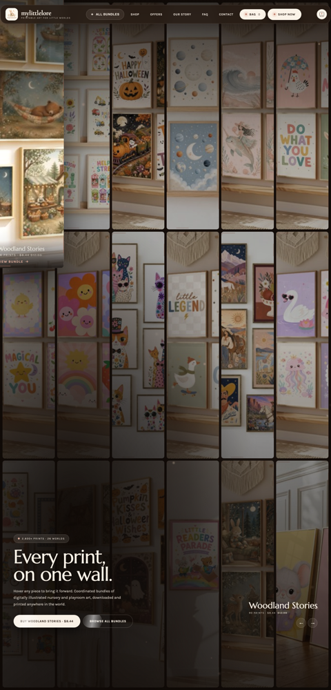 The My Little Lore storefront homepage, a client delivery I built end to end.